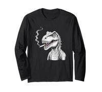 Smoking Dinosaur Cigar Cigarette, Funny Bold Smoker Black Long Sleeve T-Shirt