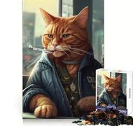 Smoking Ginger Cat Hard Jigsaw Puzzle for Adults 1000 Pieces Improve Memory Relaxed Mind Sharp Edge Stylish Gift (50x75cm)