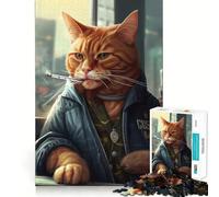 Smoking Ginger Cat Hard Jigsaw Puzzle for Adults 1000 Pieces Improve Memory Relaxed Mind Sharp Edge Stylish Gift (50x75cm)