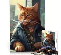 Smoking Ginger Cat Jigsaw Puzzle 1000 Piece for Adults Think Smart Toy Family Joy Accurate Cut Fine Art Piece (38x26cm)