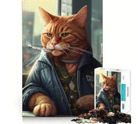 Smoking Ginger Cat Jigsaw Puzzle 1000 Piece for Adults Think Smart Toy Family Joy Accurate Cut Fine Art Piece (38x26cm)