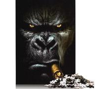 Smoking Gorilla Paper Jigsaw Puzzles 1000 Pieces Jigsaw Creative Rectangular Large Family Puzzle Game Artwork for Adults Teens 1000pcs (38x26cm)