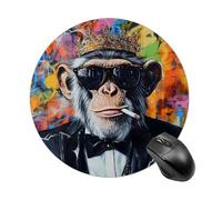 Smoking Gorilla with Crowness Round Mouse Pad with Non Slip Rubber Base Waterproof Mousepad for Laptop Computer Office