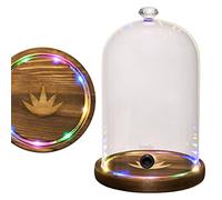 Smoking Gun Accessory LED lights Glass Dome 9" x 5.7" Lid with Wooden Base - Smoke infuser Cover Lid for Cocktail Smoker - Dome for Cold Smoke, Smoking Cloche for Drinks