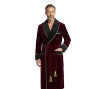 Smoking Jacket Green Long Velvet Gown for Men English Vintage Gentleman Belted Robes