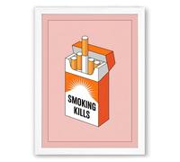 Smoking Kills Modern Framed Wall Art Print A3 (42×29.7cm) White, Wall Decor for Living Room, Bedroom, Office & Home, Ready to Hang, Art Gift