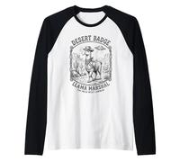 Smoking Llama UFO Desert Sarcastic Funny Alien Encounter Raglan Baseball Tee