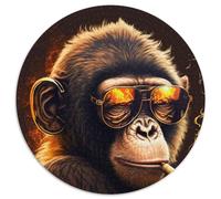 Smoking Monkey JigsawPuzzle 1000 Pieces for Adults Round JigsawPuzzle 1000 Pieces for Adults for Home Decor, Ideal Christmas & New Year Gift for Teenagers 67.5x67.5cm