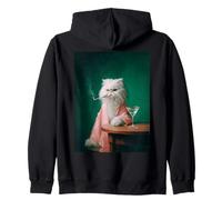 Smoking Persian Cat Vintage Portrait Art Zip Hoodie