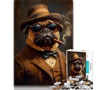 Smoking Pug 1000 Piece Jigsaw Puzzles for Adults Gifts,Help The Brain Exercise Addictive Toys to Cultivate Patience Great Gift 50x75cm