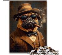 Smoking Pug Jigsaw Puzzles for Teenagers 1000 Piece, Stress Reliever Difficult Challenge for Home Decoration for 14+ (26x38cm)