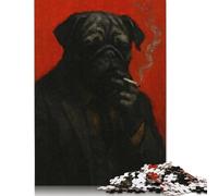 Smoking Pug Portrait Puzzle Creative Games Premium Cardboard Jigsaw Puzzle for Women Men Birthday Present 1000pcs (75x50cm)