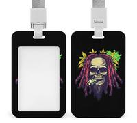 Smoking Rastafarian Skull with Weed Funny ID Badge Holder with Detachable Neck Lanyards Vertical Card for Offices Men Women