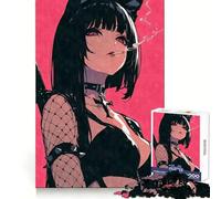 Smoking Samurai Goth Anime Cat Girl Jigsaw 1000 Pieces for Teenagers Strengthen Memory Relaxing Fun Smooth Edge Santa Wish List (38x52cm)