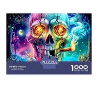 Smoking Skeleton 1000 Pc Jigsaw Puzzles Set Puzzle for Adults Stress Relief Mind Relaxation Premium Cardstock After-School Colorful Skull Puzzle Activity Gift 70x50cm/1000pcs