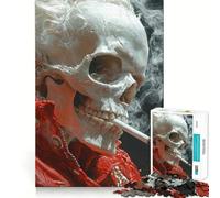 Smoking Skull in Red Jigsaw Puzzles for Teenagers 1000 Piece Thought Toy Calm Escape Precise Edge Amazing Present (38x52cm)