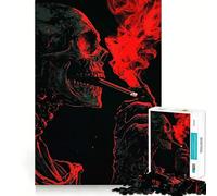 Smoking Skull with Red Smoke Hard Jigsaw Puzzle for Adults 1000 Pieces Improve Memory Relaxed Mind Sharp Edge Stylish Gift (50x75cm)