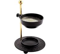 Smoking Vessel Modern Style Made of Brass Powder-Coated Black - Gold Height - Adjustable with Strainer Operating Mode Tea Light for Frankincense Resins and Incense Burner, Pack of 1