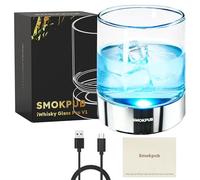 smokpub Whiskey Glasses with RGB LED Lights, Old Fashioned Cocktail Glasses with Manual Rotating Base, Bourbon Whisky Scotch Glass Men Gifts for Christmas,Birthday, Anniversary, Retirement
