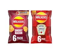Smoky Bacon Multipack & Tomato Ketchup Multipack Crisps 2 x 150, Two multipacks with 6 bags each, perfect for lunchboxes, picnics, or keeping your favourite snacks fresh and ready