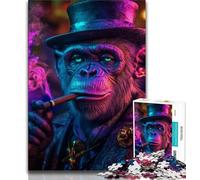 Smoky Chimpanzee Adult Jigsaw Puzzles 1000 Pieces,Stress Reliever Difficult Challenge Deal As Gifts for The Whole Family (50x75cm)