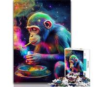 Smoky Chimpanzee Jigsaw Puzzles for Adults Teenagers Jigsaws Puzzle,Help The Brain Exercise Addictive Toys to Cultivate Patience Parent-child Interaction (38x26cm)