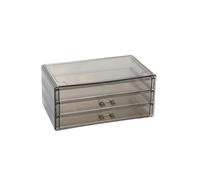 Smoky Grey 3 Tier Stackable Drawer Storage Box, Clear Plastic | 3-tier stackable design with integrated handles in smoky grey translucent polystyrene