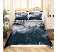Smoky Mountain Bedding Pineforest Duvet Cover King Grey Trees Natural Scenery Art Comforter Cover Mountain with Firforest and Arrow Folk Style Retro Print Decorative Bedding Set with 2 Pillow Shams
