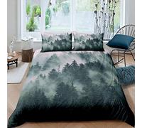 Smoky Mountain Duvet Cover Set Forest Trees Plants Bedding Set Natural Scenery Comforter Cover for Men Adults Landscape Painting Quilt Cover Woodland Decor Bedroom Collection 3Pcs Super King