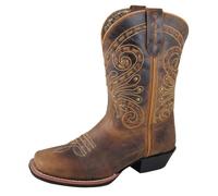 Smoky Mountain Women's Shelby Pull On Straps Stitched Design Square Toe Brown Waxed Distress Boots
