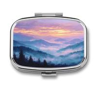 Smoky Mountains Sunset Fog Pill Box 2 Compartment Portable Medicine Pill Case Travel Pill Organizer for Pocket Purse