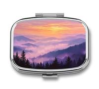 Smoky Mountains Sunset Pill Box 2 Compartment Portable Medicine Pill Case Travel Pill Organizer for Pocket Purse