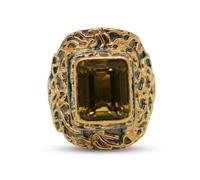 Smoky Quartz Rectangle Faceted Brown Gemstone Ring 925 Sterling Silver Black Rhodium Rose Gold Plated Bezel Set Statement Cocktail Jewelry for Women L1/2,52(16.60)