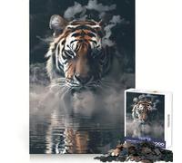 Smoky Tiger Beast Jigsaw Puzzles 1000 Piece for Adults Intellect Toy Calm Relax Precise Cut Santa Wish Item (38x52cm)