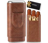 SmokyJoy Leather Cigar Case, Cedar Wood Lined Travel Humidor, Portable Cigars Carrying Holder Case With V-Cut Guillotine Punch Cutter Tool Set, Cigar Accessory Gift Box for Men (Brown)