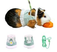 SMOLKITH Guinea Pig Clothes, Cavy Adjustable Green Checkered Dress with Leash, Small Animal Apparel for Walking, Fits Fancy Rats, Meerkats, Chinchillas, Rabbits and More