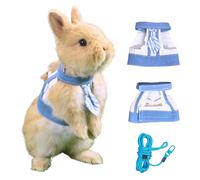 SMOLKITH Rabbit Clothes - Bunny Adjustable Blue and White Vest with Leash, Small Animal Apparel for Walking - Fits Guinea Pigs, Chinchillas, Meerkats, Prairie Dogs, Pet Rats and More
