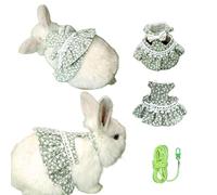 SMOLKITH Rabbit Clothes - Bunny Adjustable Green Floral Dress with Leash, Small Animal Apparel for Walking - Fits Guinea Pigs, Chinchillas, Meerkats, Prairie Dogs, Pet Rats and More