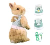 SMOLKITH Rabbit Clothes - Bunny Adjustable Green Mini Gingham Dress with Leash, Small Animal Apparel for Walking - Fits Guinea Pigs, Chinchillas, Meerkats, Prairie Dogs, Pet Rats and More