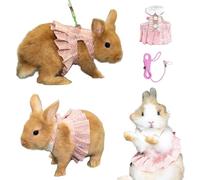 SMOLKITH Rabbit Clothes - Bunny Adjustable Pink Checkered Dress with Leash, Small Animal Apparel for Walking - Fits Guinea Pigs, Chinchillas, Meerkats, Prairie Dogs, Pet Rats and More