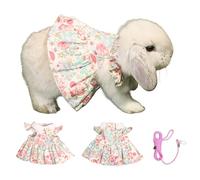 SMOLKITH Rabbit Clothes - Bunny Adjustable Rose Dress with Leash, Small Animal Apparel for Walking - Fits Meerkats, Chinchillas, Guinea Pigs, Prairie Dogs and More