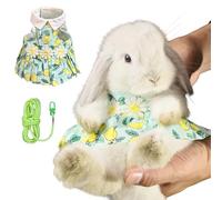 SMOLKITH Rabbit Clothes - Bunny Adjustable Summer Lemon Print Dress with Leash, Small Animal Apparel for Walking - Fits Meerkats, Chinchillas, Guinea Pigs, Marmots and More