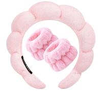 Smoni Spa Headband for Washing Face Wristband Set Sponge Makeup Skincare Headband Terry Cloth Bubble Soft Get Ready Hairband for Women Girl Puffy Padded Headwear (Multicolour)