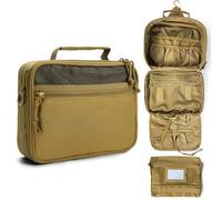 SMONT Tactical Toiletry Bag for Men, 9.5" Hanging Dopp Kit Shaving Hygiene Bag for Traveling Bathroom, Khaki, Travel
