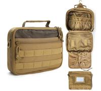 SMONT Tactical Toiletry Bag for Men, 9.5" Hanging Dopp Kit Shaving Hygiene Bag for Traveling Bathroom, Brown, Multifunctional