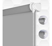SMONTER 100% Blackout Waterproof Fabric Window Roller Shades Blind, Thermal Insulated,UV Protection,for Bedrooms,Living Room,Bathroom,The Office, Easy to Install 112CM W x 200CM L(Grey)
