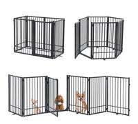 SMONTER Free Standing Dog Gate with Door Walk Through, 306cm Extra Wide Indoor Dog Fence, 80cm Height 6 Panels Foldable Metal Pet Puppy Gate for Stai