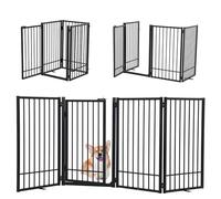 SMONTER Freestanding Dog Gate with Door Walk Through, 204cm Extra Wide Indoor Dog Fence, 80cm Height 4 Panels Foldable Metal Pet Puppy Gate for Stairs, Hallways, Doorway