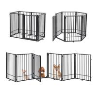 SMONTER Freestanding Dog Gate with Door Walk Through, 306cm Extra Wide Indoor Dog Fence, 80cm Height 6 Panels Foldable Metal Pet Puppy Gate for Stairs, Hallways, Doorway