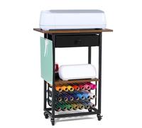 SMONTER Organization and Storage Craft Cart Compatible with Cricut Machines, Crafting Table Workstation with Wheels, Rolling Craft Organizer with 21 Vinyl Roll Holders and Drawer, Black